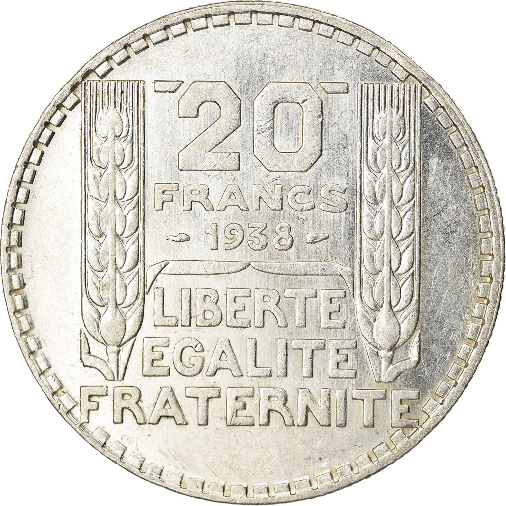 Moeda, França, Turin, 20 Francs, 1938, Paris, AU(55-58), Prata, KM:879