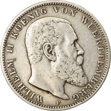 Coin,German States,WURTTEMBERG,Wilhelm II,3 Mark,1909,EF(40-45),KM 635