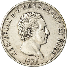 Moneta, DEPARTAMENTY WŁOSKIE, SARDINIA, Carlo Felice, 5 Lire, 1828, Genoa