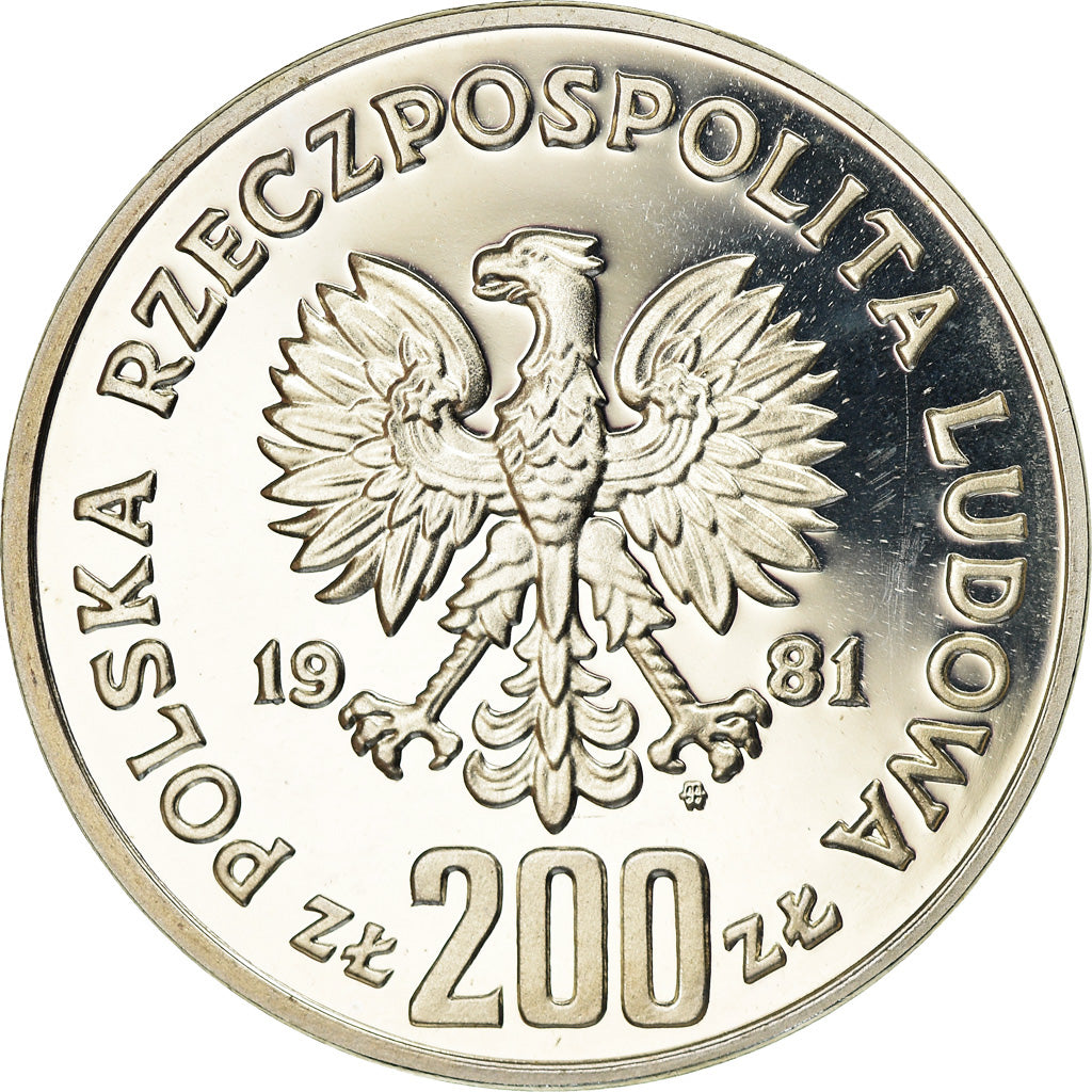 Coin, Poland, 200 Zlotych, 1981, Warsaw, Proof, MS(63), Silver, KM:129