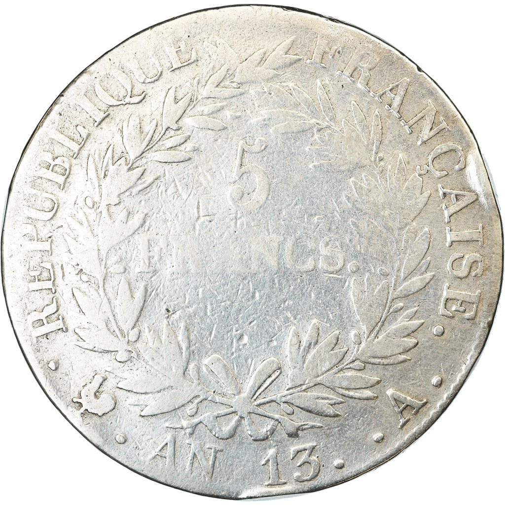 Moneda, Francia, Napoléon I, 5 Francs, AN 13, Paris, BC, Plata, KM:662.1