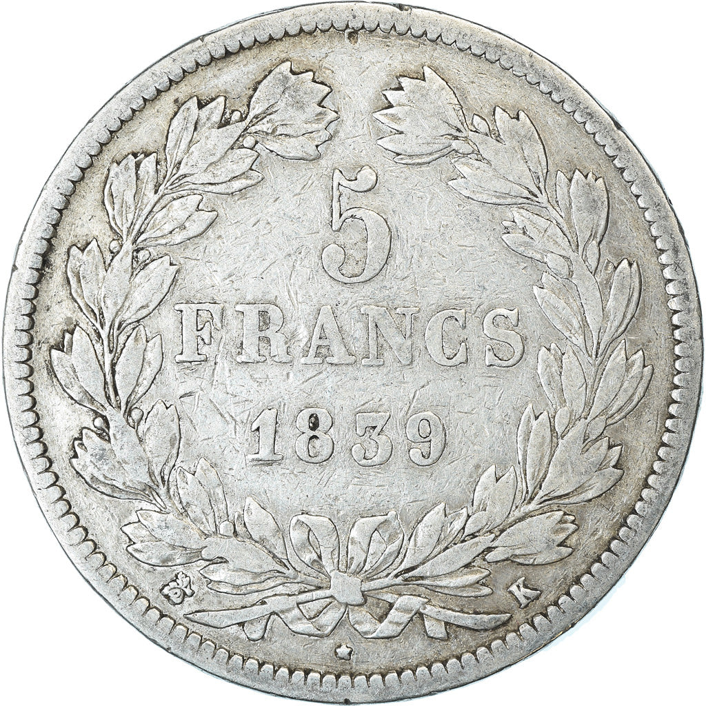 Coin, France, Louis-Philippe, 5 Francs, 1839, Bordeaux, VF(30-35), Silver