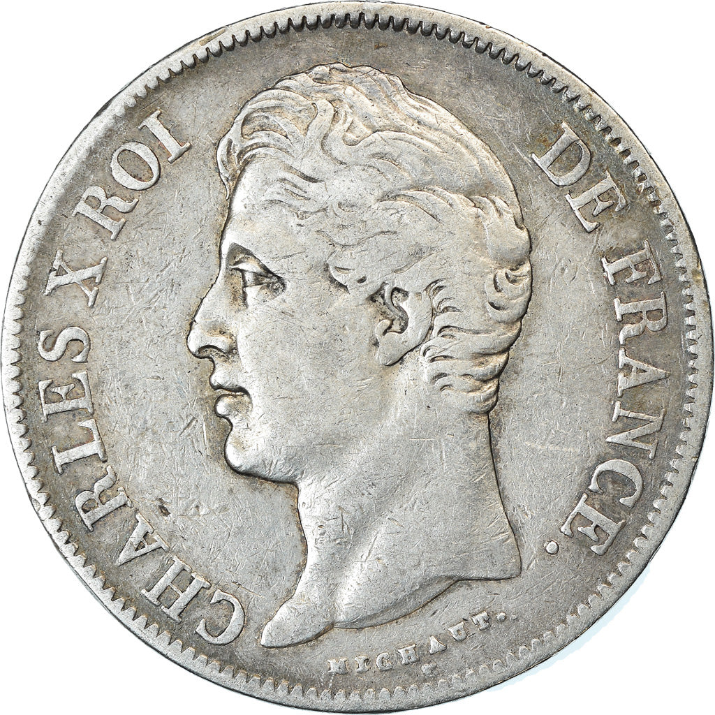 Coin, France, Charles X, 5 Francs, 1827, Marseille, VF(30-35), Silver