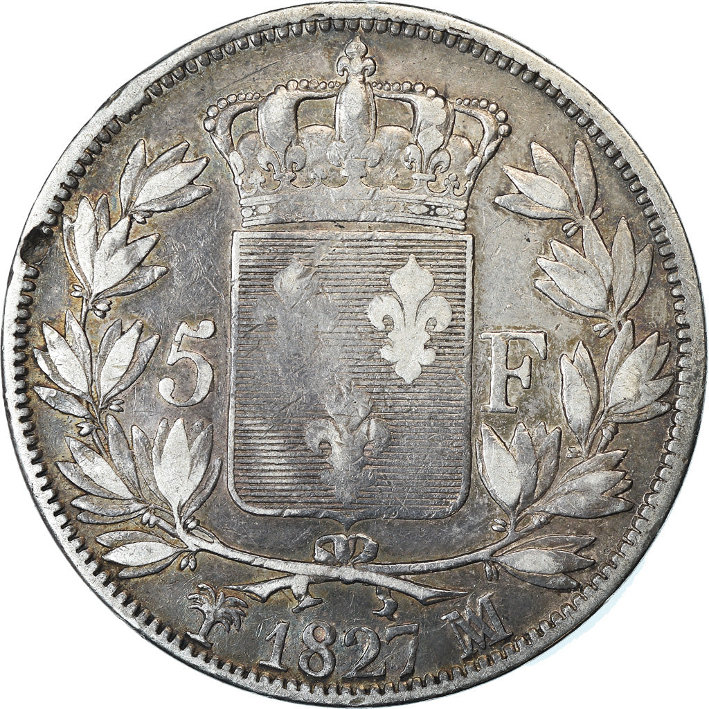 Coin, France, Charles X, 5 Francs, 1827, Marseille, VF(30-35), Silver