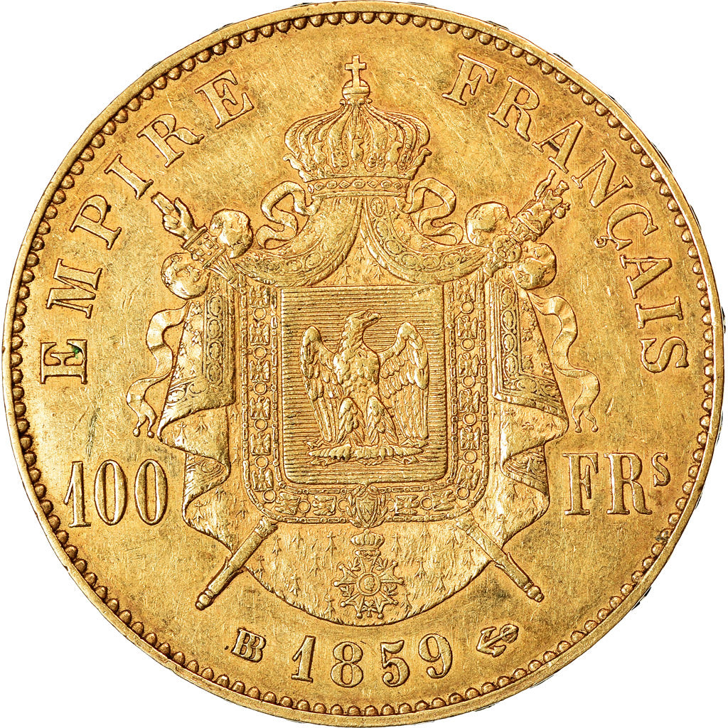 Moeda, França, Napoleon III, 100 Francs, 1859, Strasbourg, AU(50-53)
