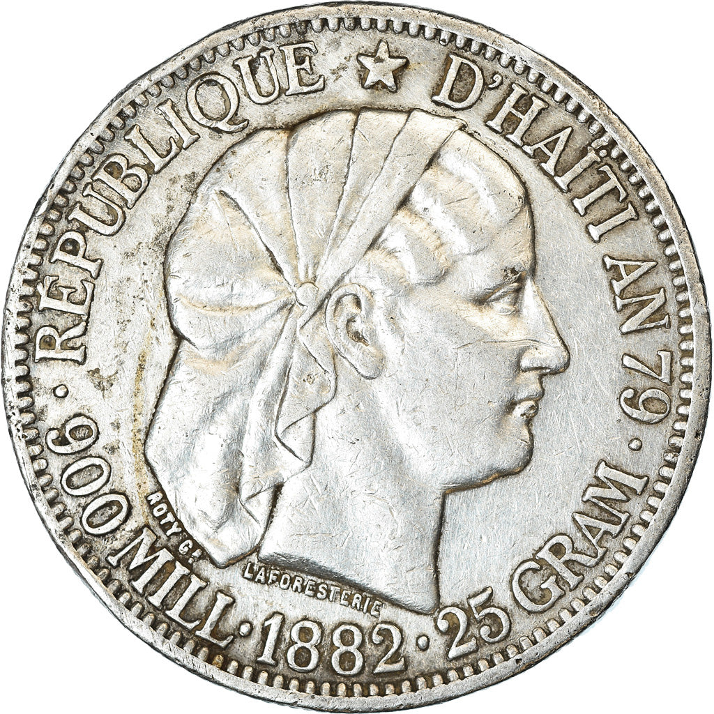 Moneda, Haití, Gourde, 1882, MBC+, Plata, KM:46