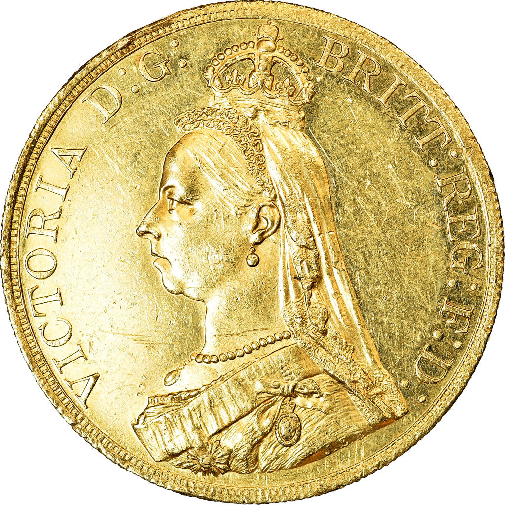 Coin, Great Britain, Victoria, 5 Pounds, 1887, AU(50-53), Gold, KM:769