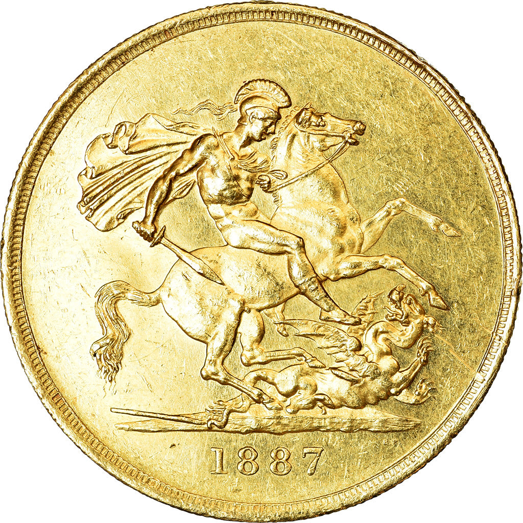 Coin, Great Britain, Victoria, 5 Pounds, 1887, AU(50-53), Gold, KM:769