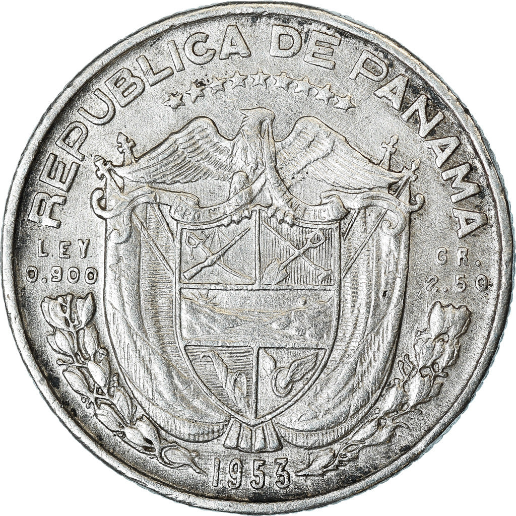 Coin, Panama, 1/10 Balboa, 1953, EF(40-45), Silver, KM:24