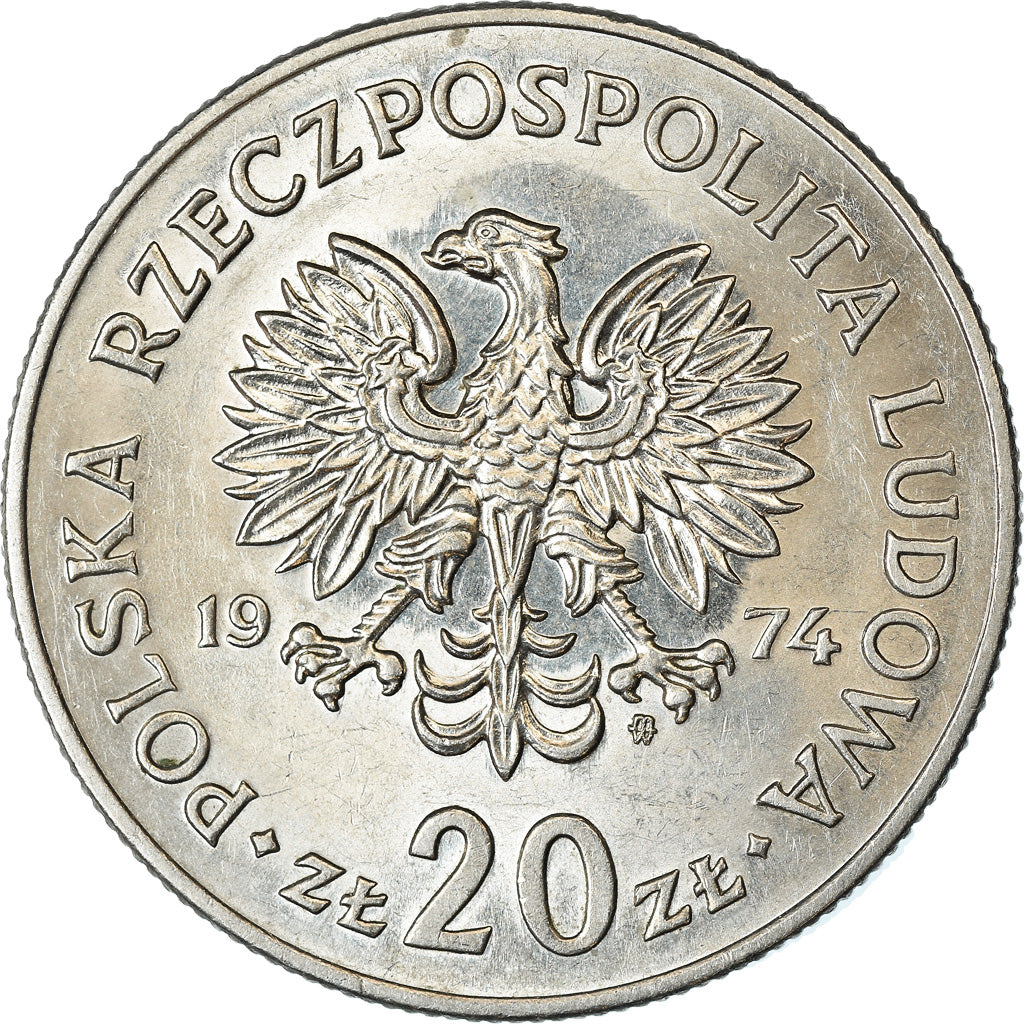 Moneda, Polonia, 20 Zlotych, 1974, Warsaw, MBC+, Cobre - níquel, KM:69