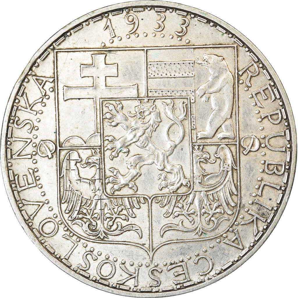 Coin, Czechoslovakia, 20 Korun, 1933, AU(50-53), Silver, KM:17