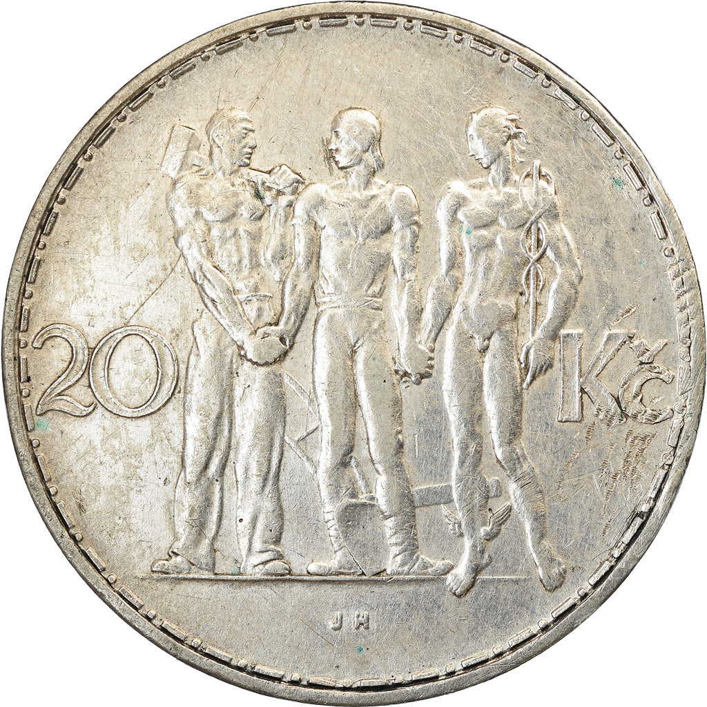 Coin, Czechoslovakia, 20 Korun, 1933, AU(50-53), Silver, KM:17