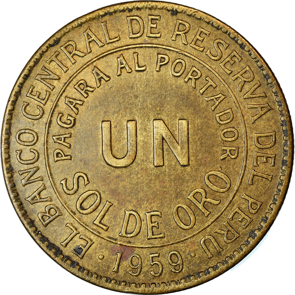 Coin, Peru, Sol, 1959, AU(50-53), Brass, KM:222