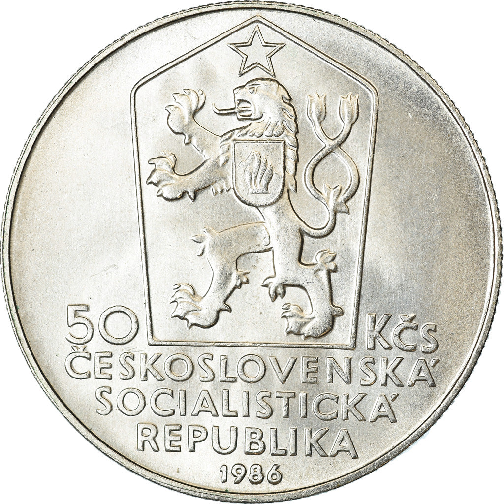 Coin, Czechoslovakia, 50 Korun, 1986, AU(55-58), Silver, KM:122