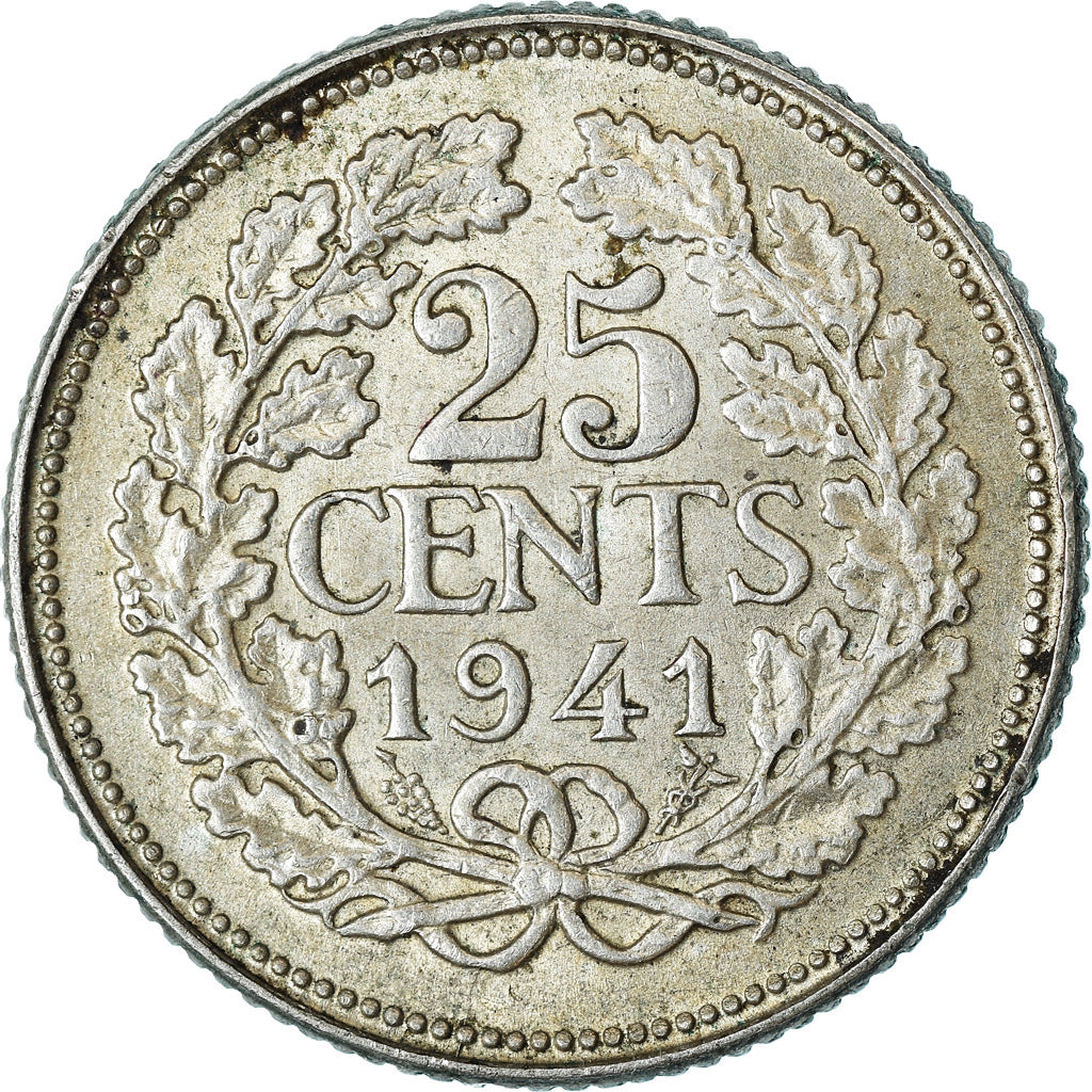 Coin, Netherlands, Wilhelmina I, 25 Cents, 1941, EF(40-45), Silver, KM:164