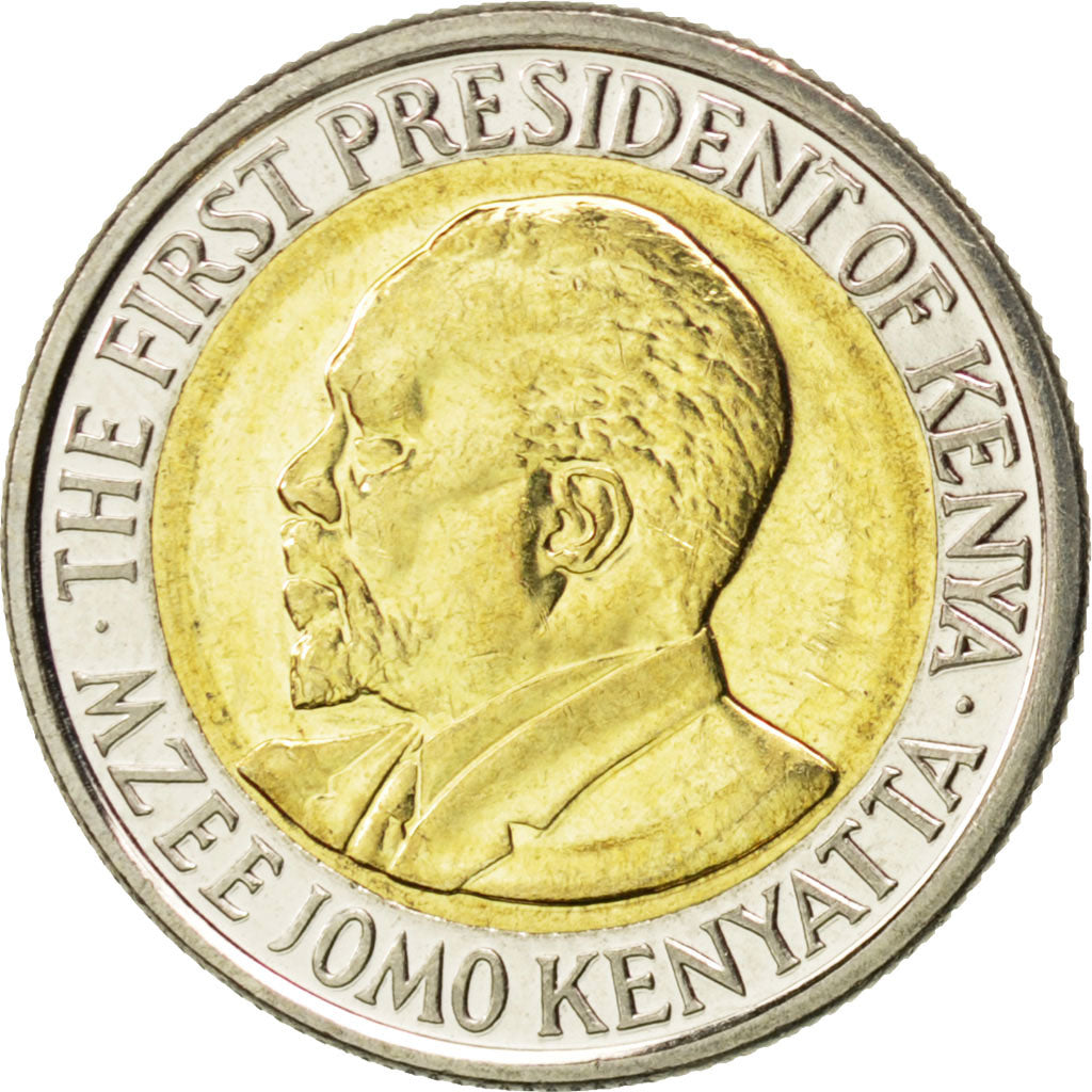KENYA, 5 Shillings, 2010, KM #37.2, MS(63), Bi-Metallic, 19.5, 3.77