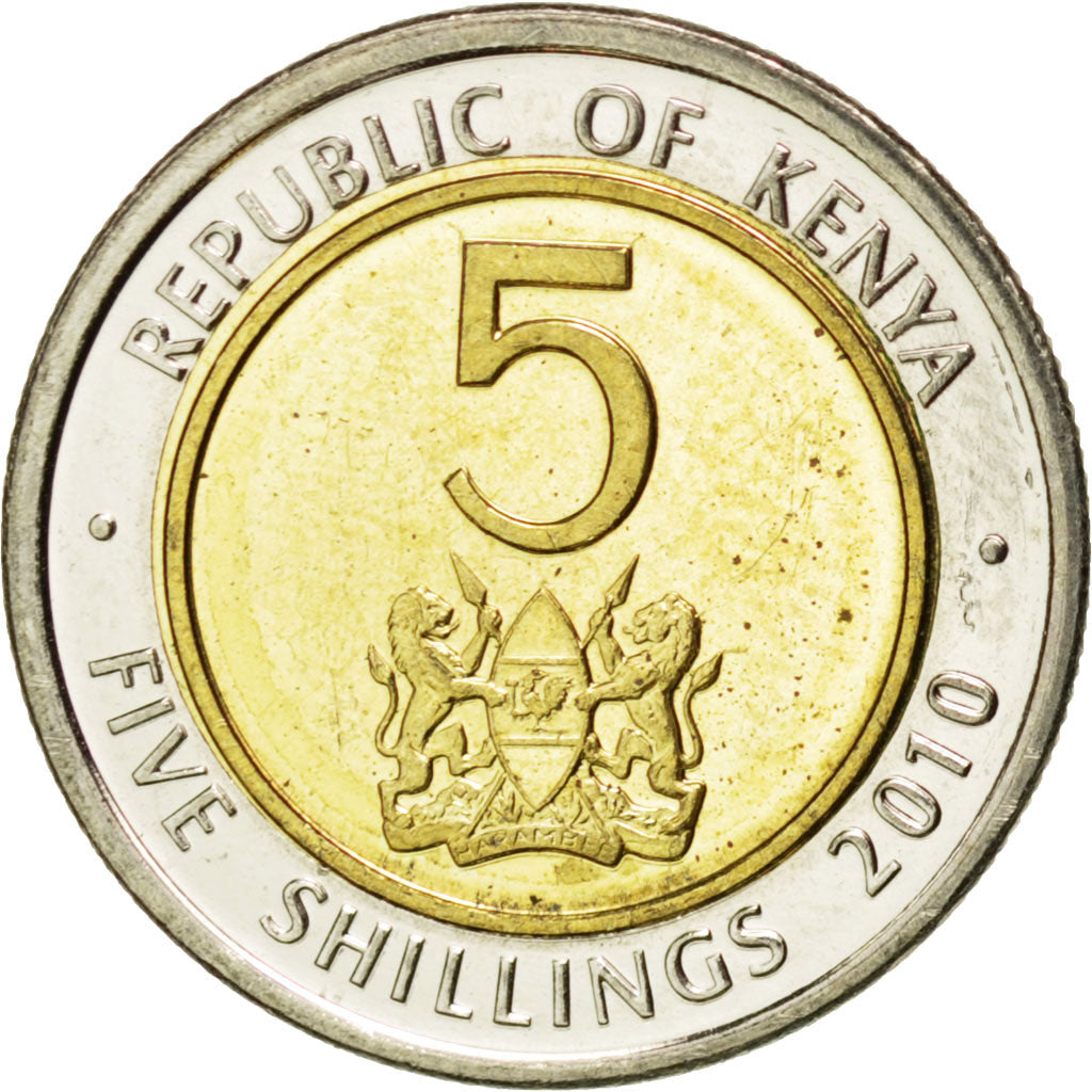 KENYA, 5 Shillings, 2010, KM #37.2, MS(63), Bi-Metallic, 19.5, 3.77