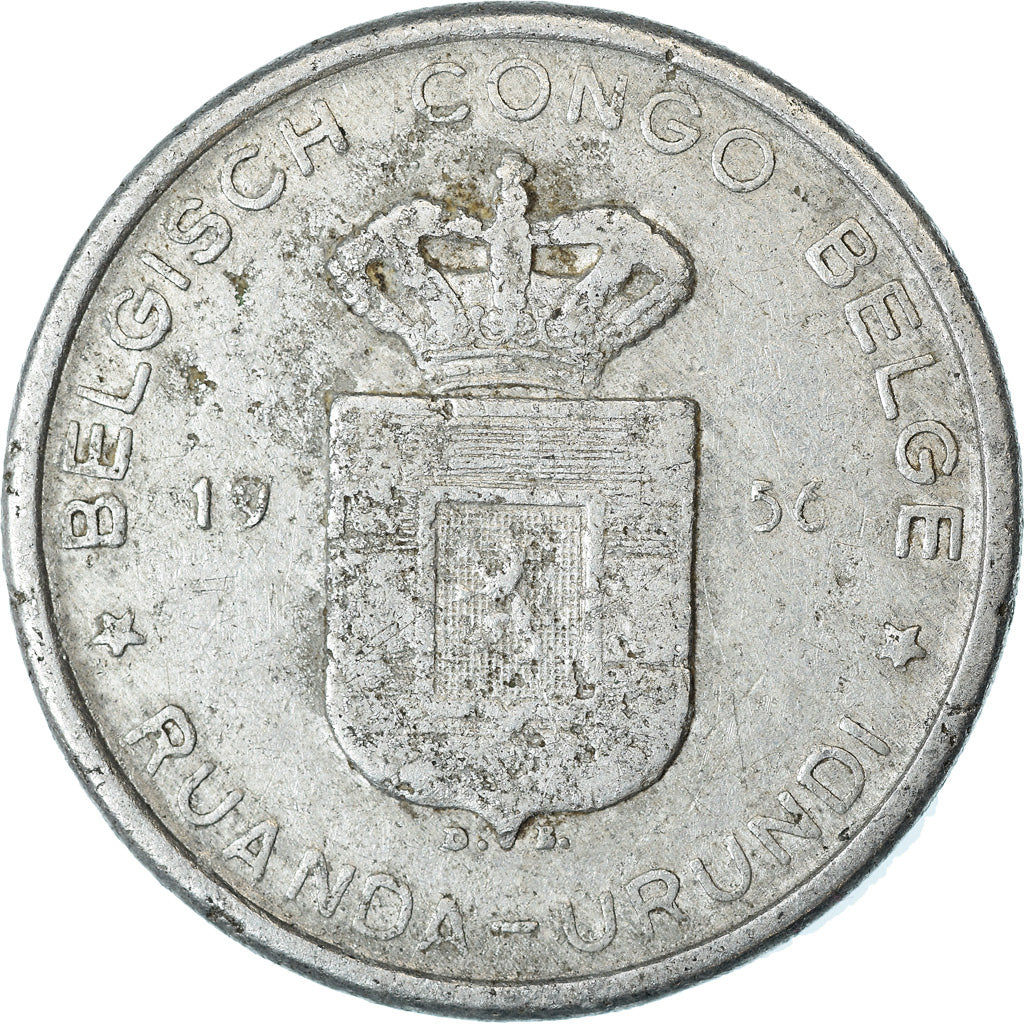 Coin, Belgian Congo, RUANDA-URUNDI, 5 Francs, 1956, VF(30-35), Aluminum, KM:3