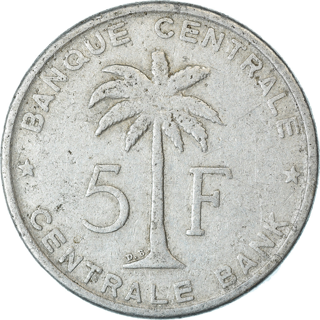 Coin, Belgian Congo, RUANDA-URUNDI, 5 Francs, 1956, VF(30-35), Aluminum, KM:3