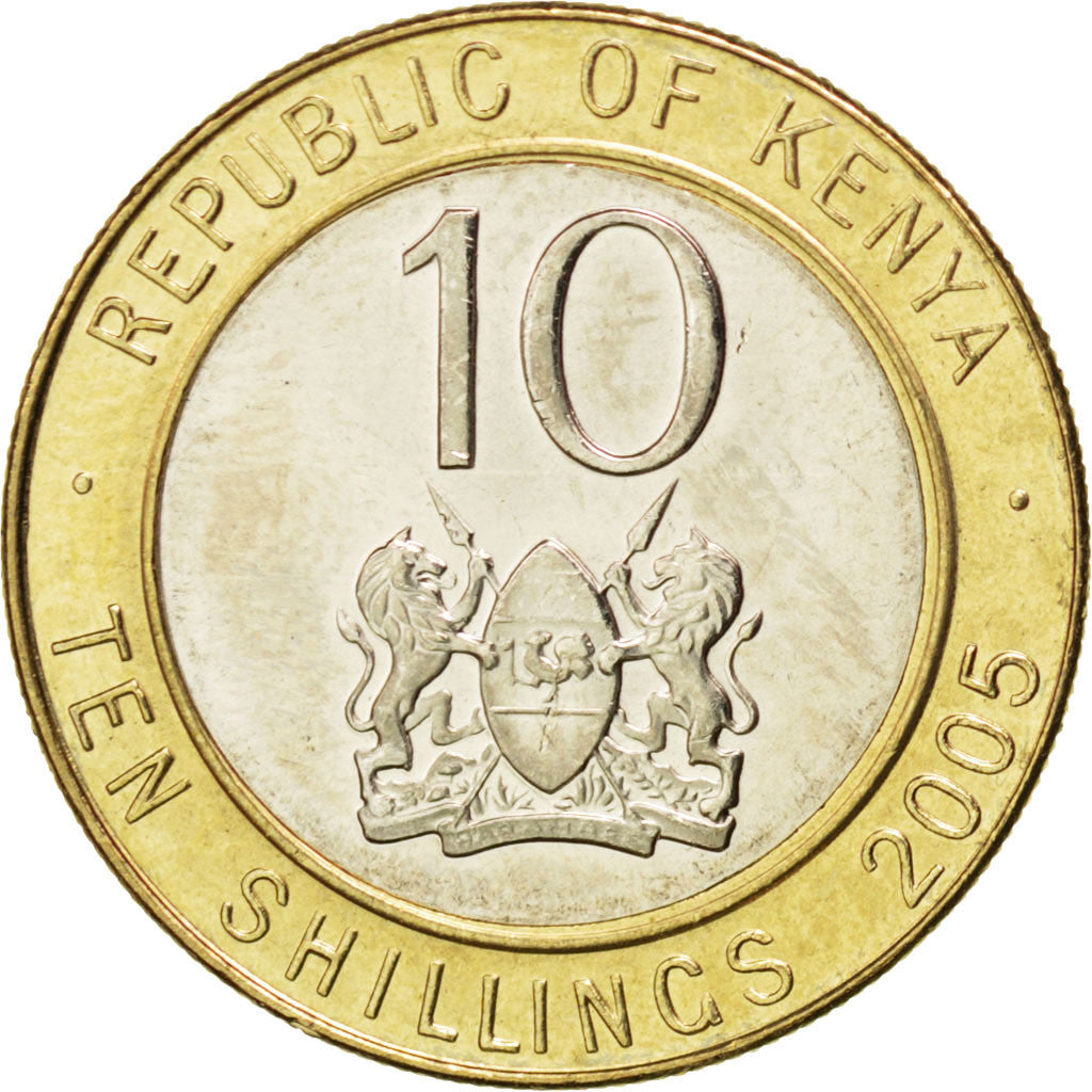 KENYA, 10 Shillings, 2005, British Royal Mint, KM #35.1, MS(63), Bi-Metallic,...