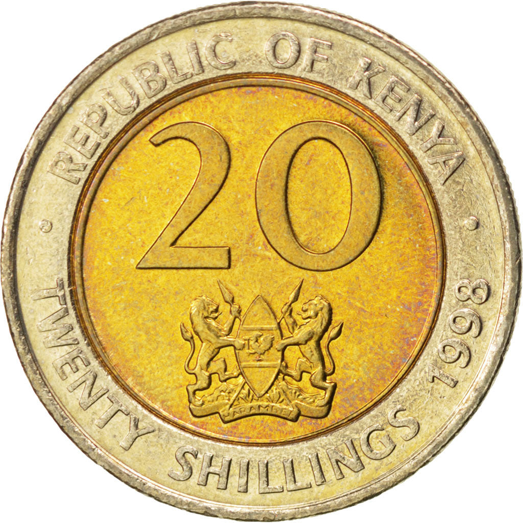Coin, Kenya, 20 Shillings, 1998, MS(63), Bi-Metallic, KM:32
