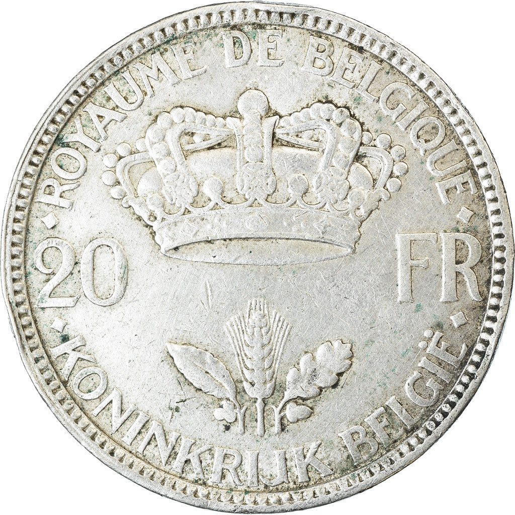 Coin, Belgium, 20 Francs, 20 Frank, 1935, EF(40-45), Silver, KM:105