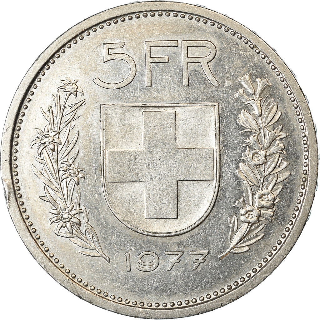 Coin, Switzerland, 5 Francs, 1977, Bern, EF(40-45), Copper-nickel, KM:40a.1