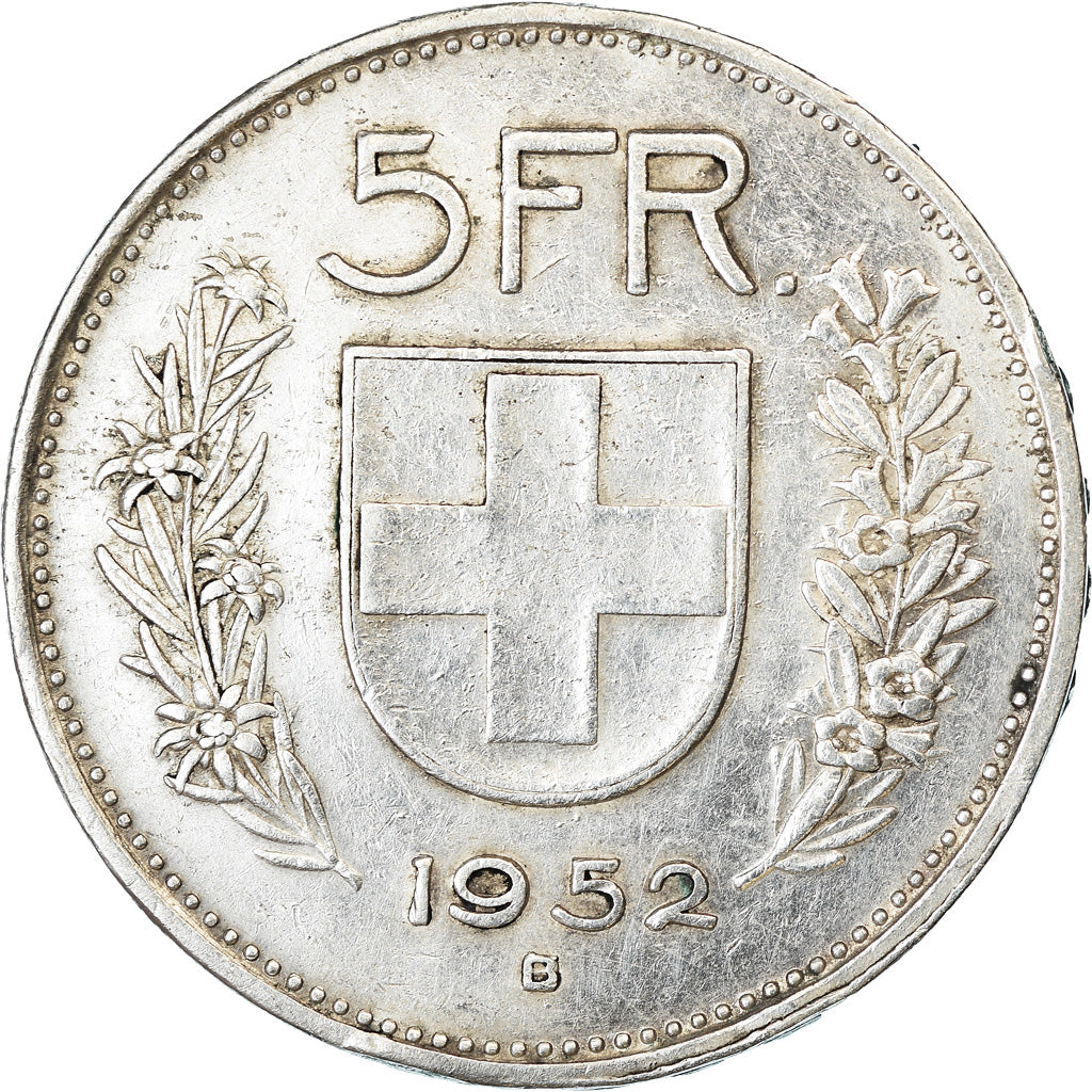 Coin, Switzerland, 5 Francs, 1952, Bern, VF(30-35), Silver, KM:40