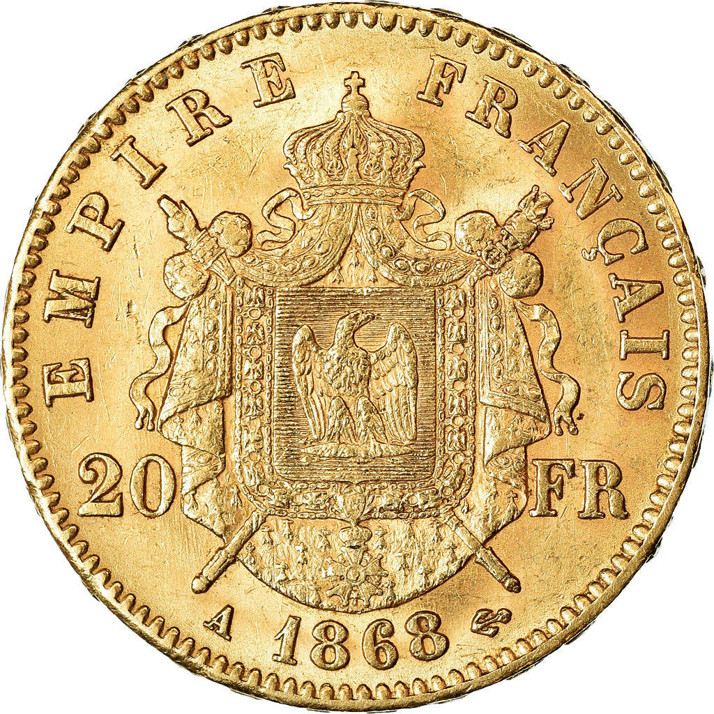Moneta, Francja, Napoleon III, Napoléon III, 20 Francs, 1868, Paris, AU(50-53)