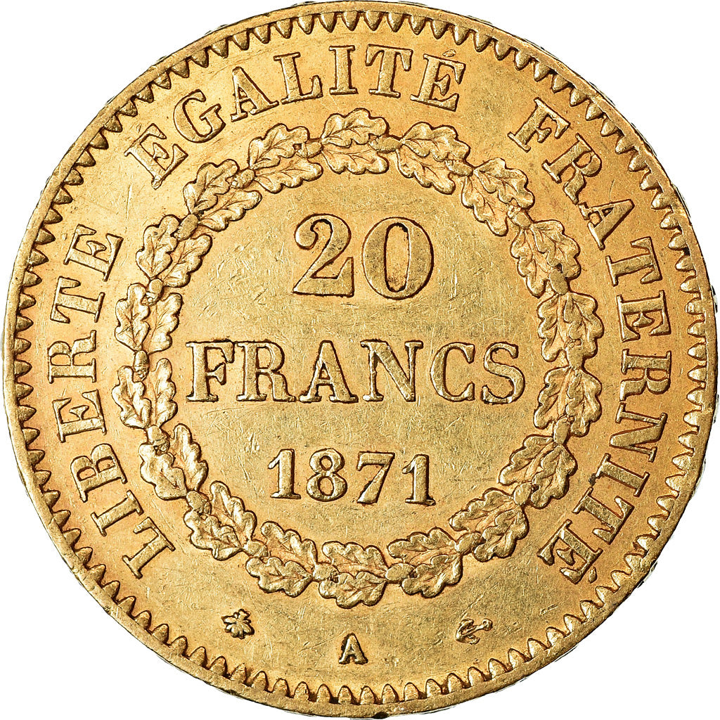 Coin, France, Génie, 20 Francs, 1871, Paris, AU(50-53), Gold, KM:825