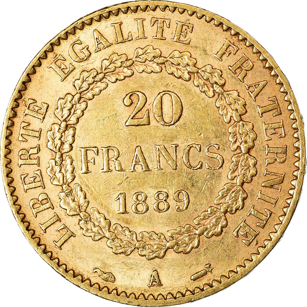 Munten, Frankrijk, Génie, 20 Francs, 1889, Paris, ZF+, Goud, KM:825