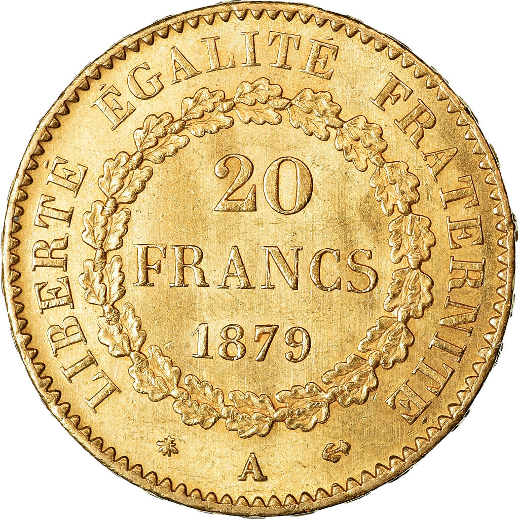 Moneta, Francia, Génie, 20 Francs, 1879, Paris, BB+, Oro, KM:825, Gadoury:1063