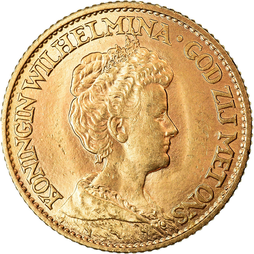 Coin, Netherlands, Wilhelmina I, 10 Gulden, 1913, AU(55-58), Gold, KM:149