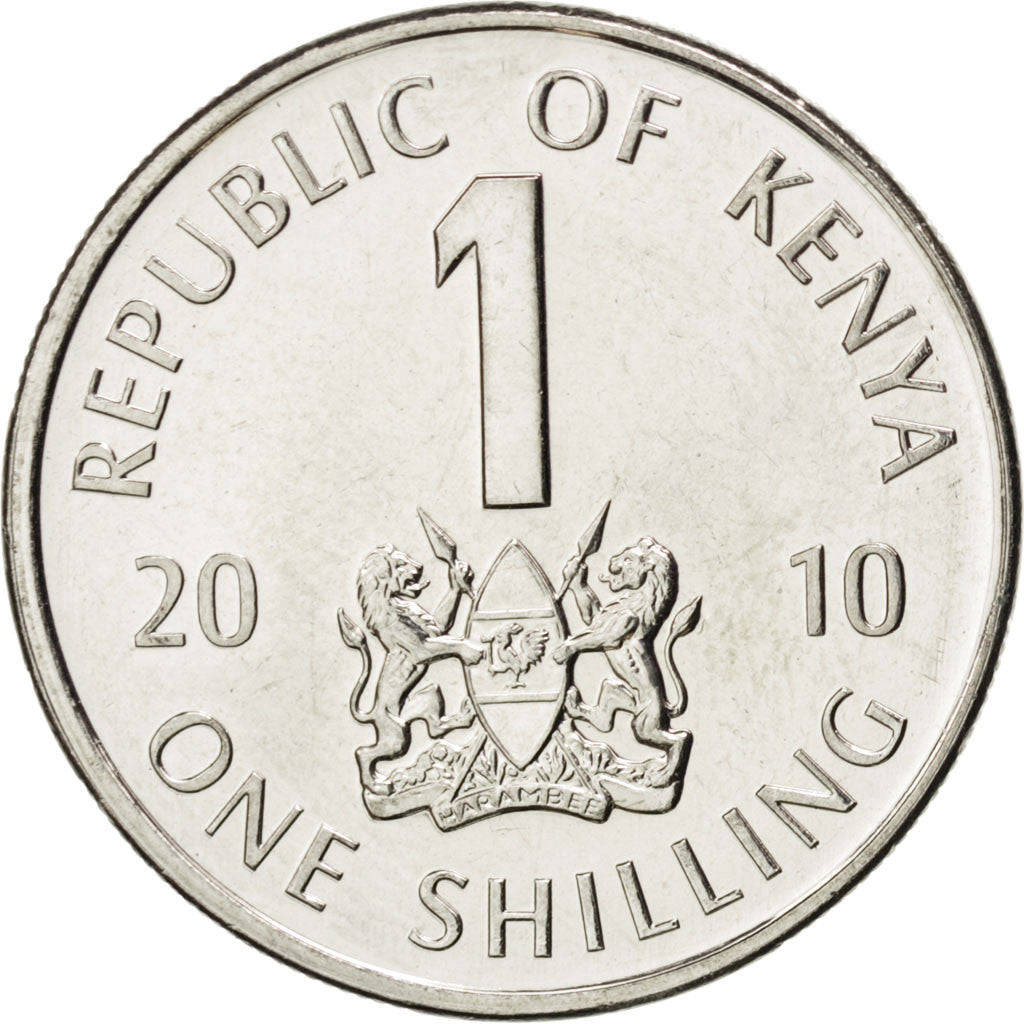 KENYA, Shilling, 2010, British Royal Mint, KM #34, MS(63), Nickel Plated Steel,.