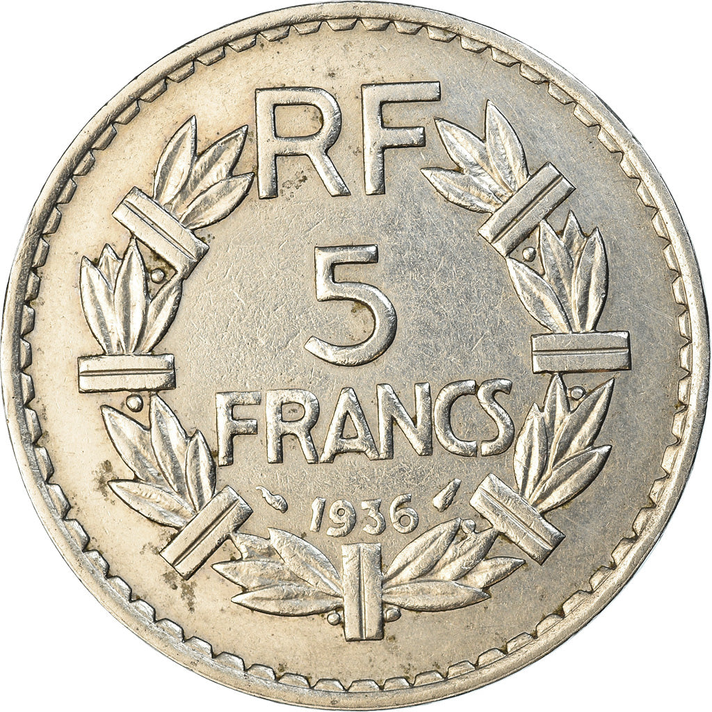 Monnaie, France, Lavrillier, 5 Francs, 1936, Paris, Extremely rare, TTB+