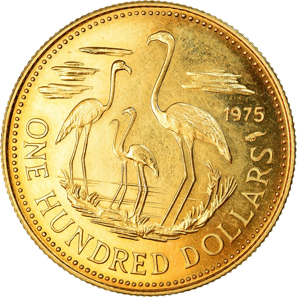 Coin, Bahamas, Elizabeth II, 100 Dollars, 1975, AU(55-58), Gold, KM:72