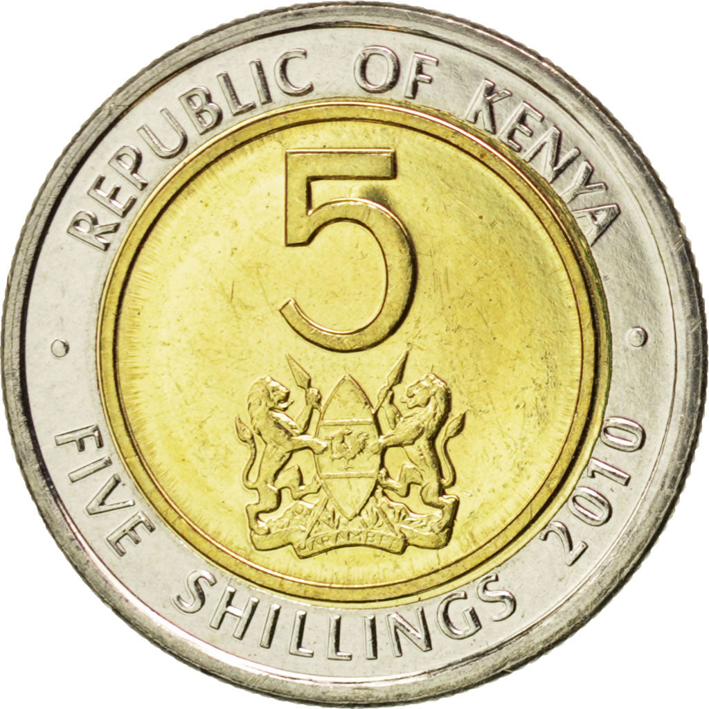 KENYA, 5 Shillings, 2010, KM #37.2, MS(63), Bi-Metallic, 19.5, 3.75