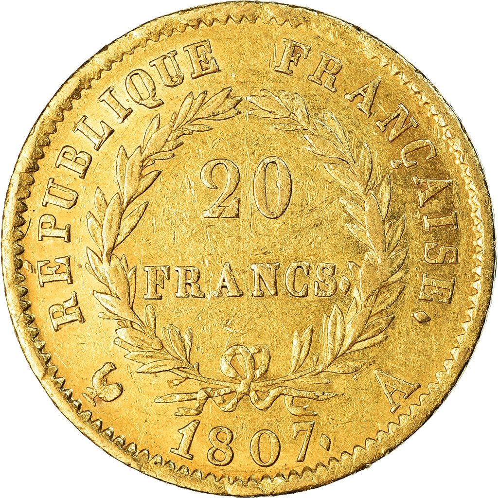 Munten, Frankrijk, Napoléon I, 20 Francs, 1807, Paris, ZF+, Goud, KM:687.1