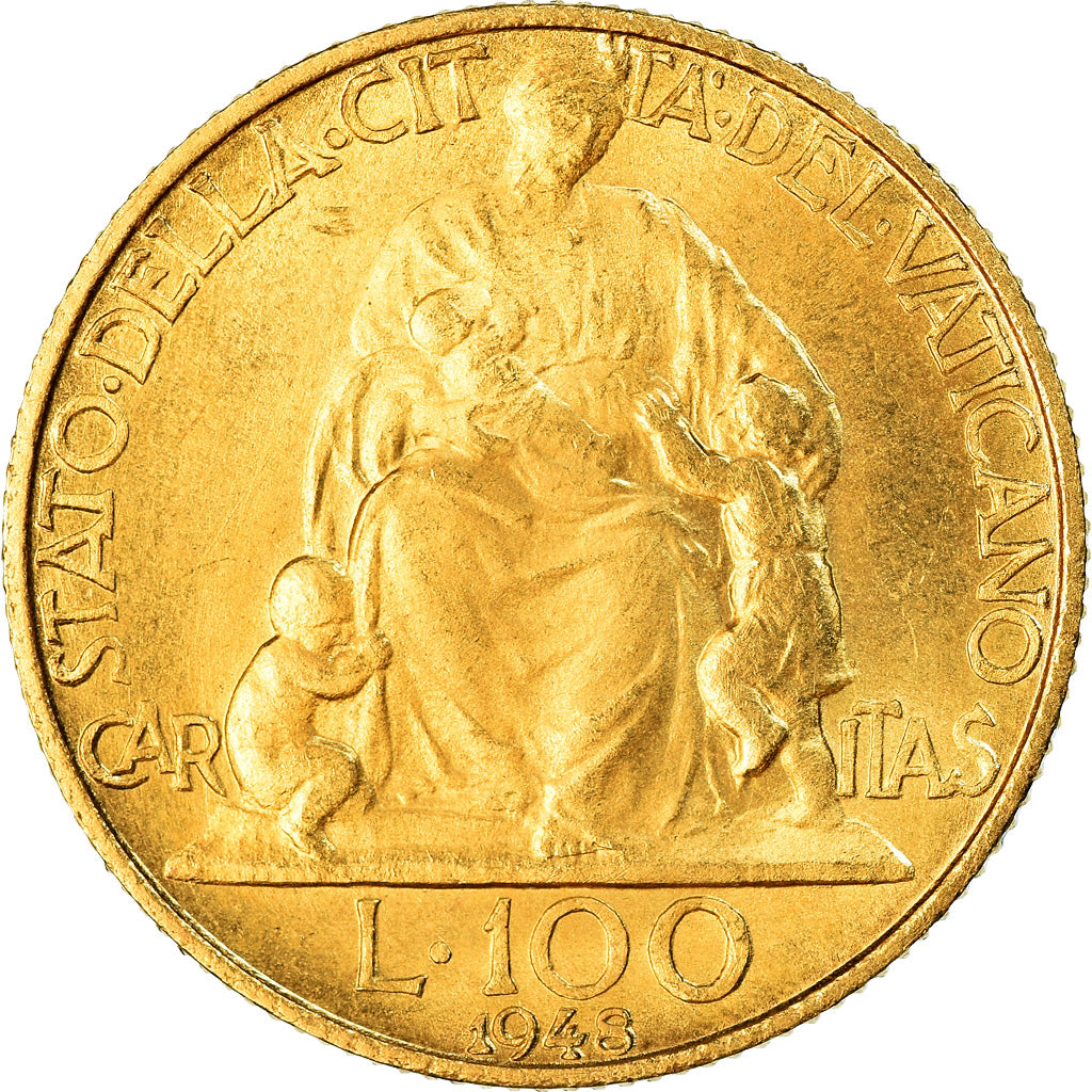 Munten, Vaticaanstad, Pius XII, 100 Lire, 1948, PR, Goud, KM:39