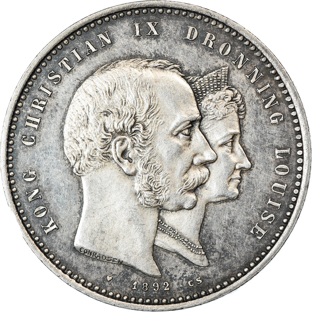 Coin, Denmark, Christian IX, 2 Kroner, 1892, Copenhagen, AU(55-58), Silver