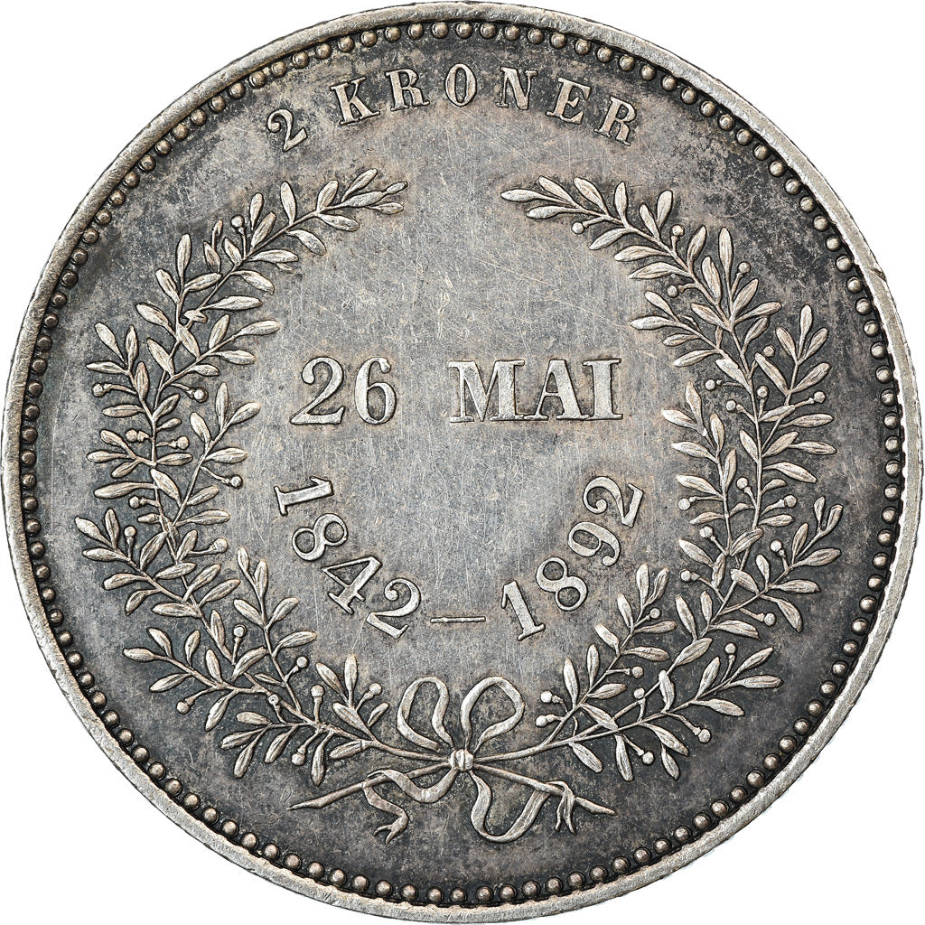 Coin, Denmark, Christian IX, 2 Kroner, 1892, Copenhagen, AU(55-58), Silver