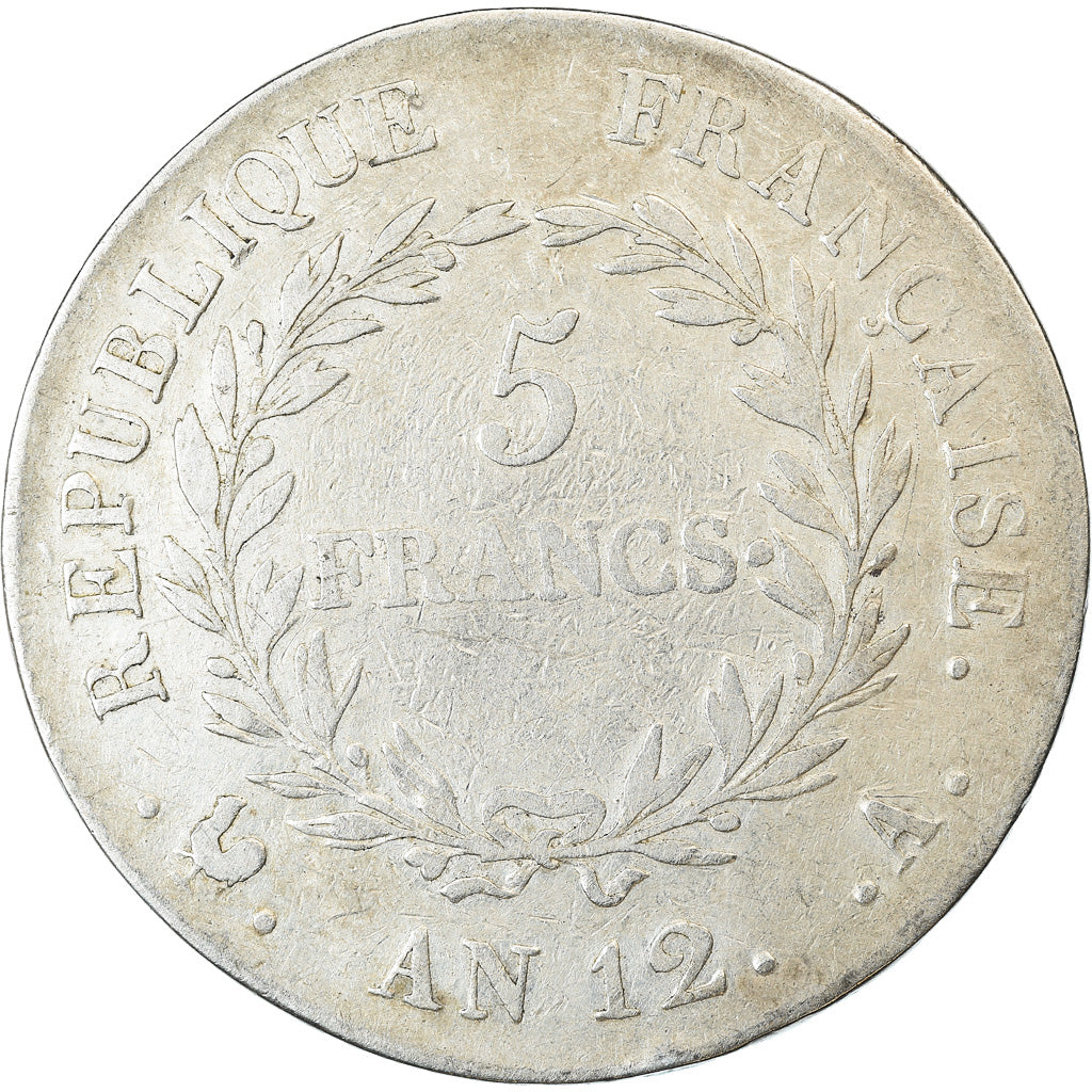 Moeda, França, Napoléon I, 5 Francs, An 12, Paris, VF(30-35), Prata, KM:659.1
