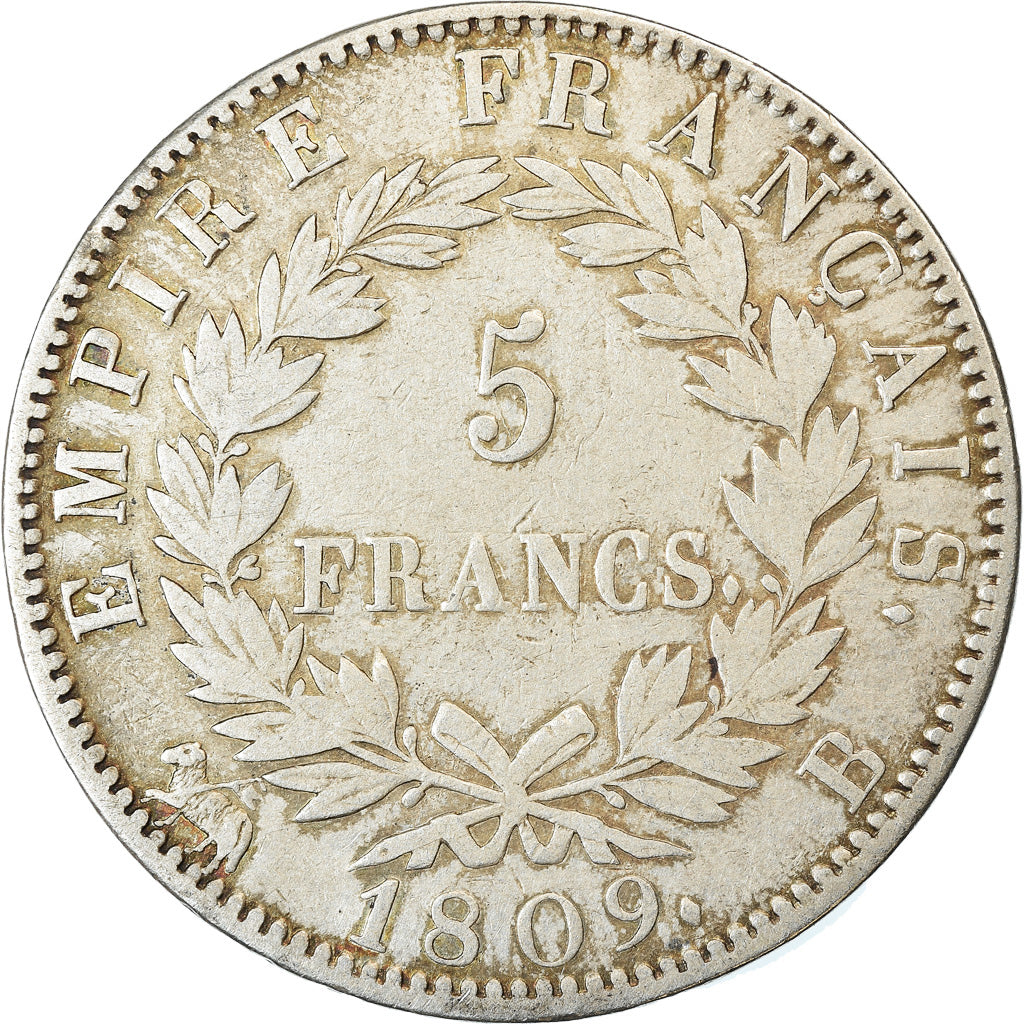 Coin, France, Napoléon I, 5 Francs, 1809, Rouen, EF(40-45), Silver, KM:694.2