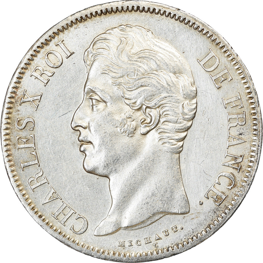 Moeda, França, Charles X, 5 Francs, 1828, Lille, AU(50-53), Prata, KM:728.13