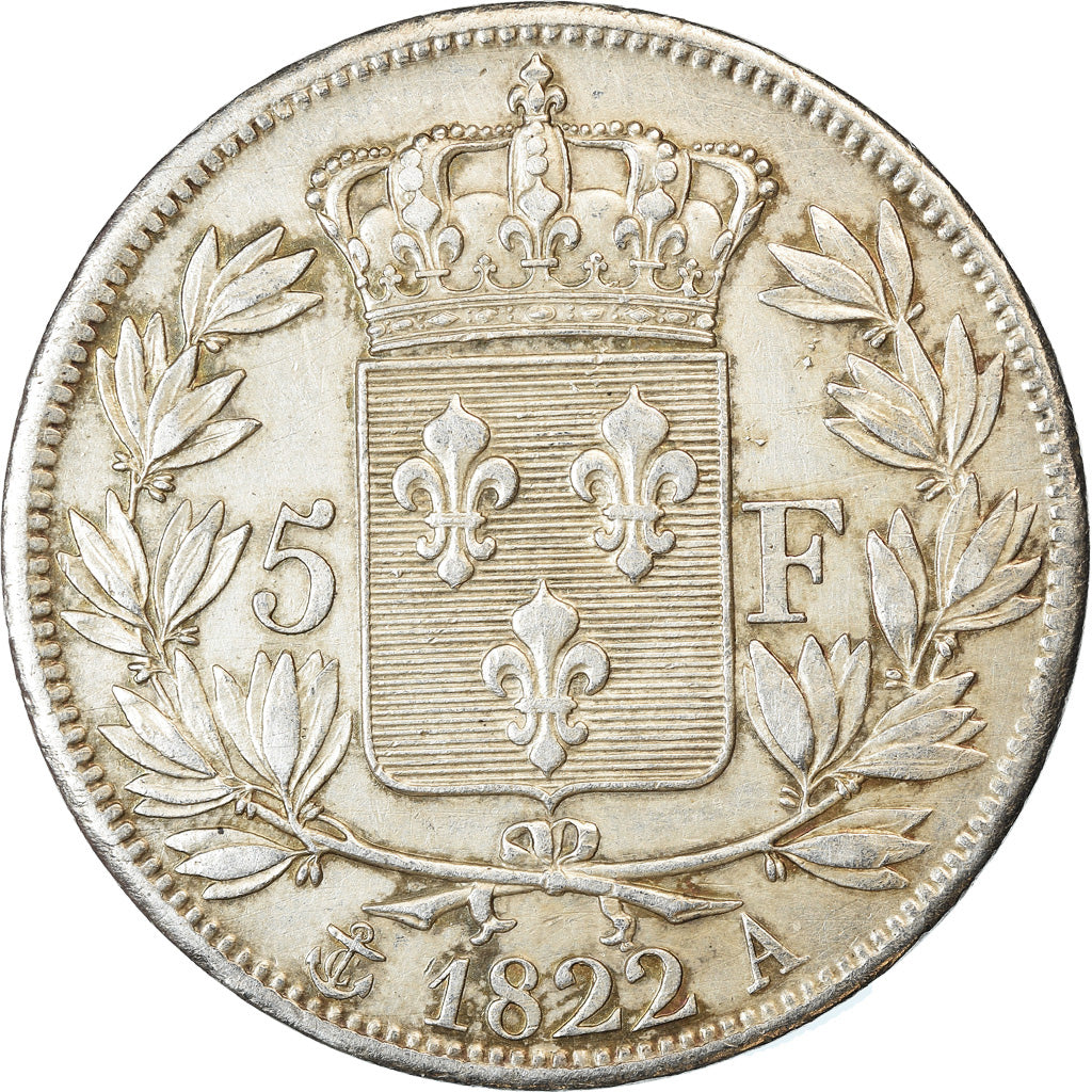 Münze, Frankreich, Louis XVIII, 5 Francs, 1822, Paris, SS+