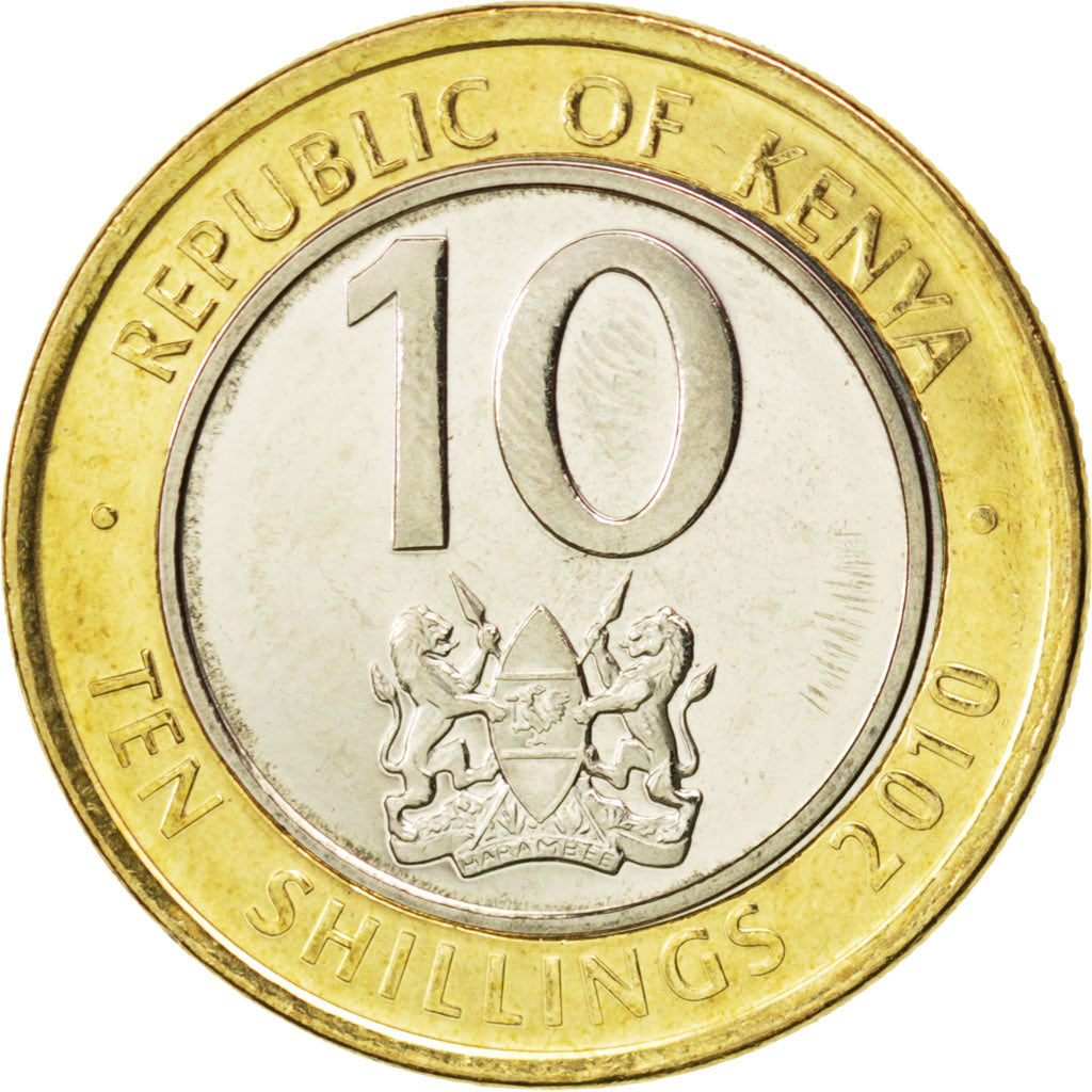 Coin, Kenya, 10 Shillings, 2010, MS(63), Bi-Metallic, KM:35.2