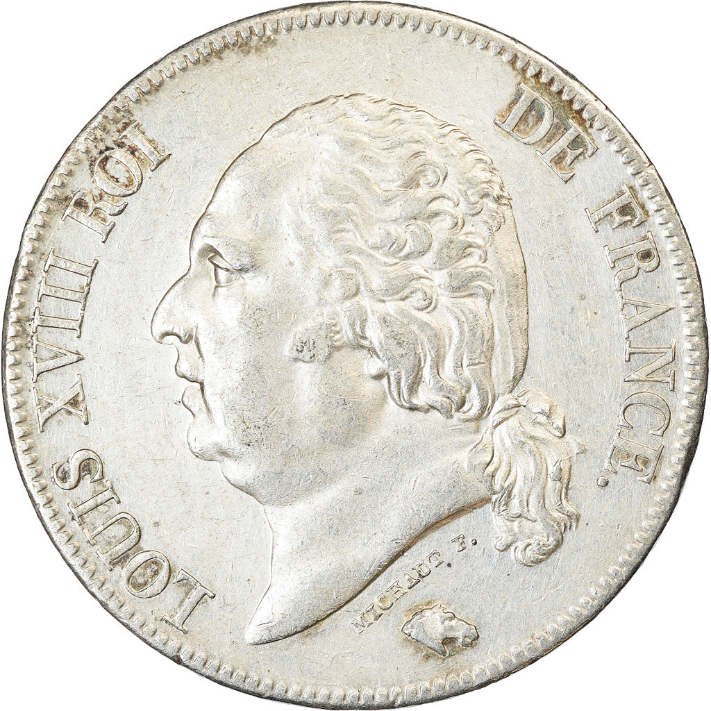 Moneta, Francia, Louis XVIII, 5 Francs, 1824, Paris, BB+, Argento