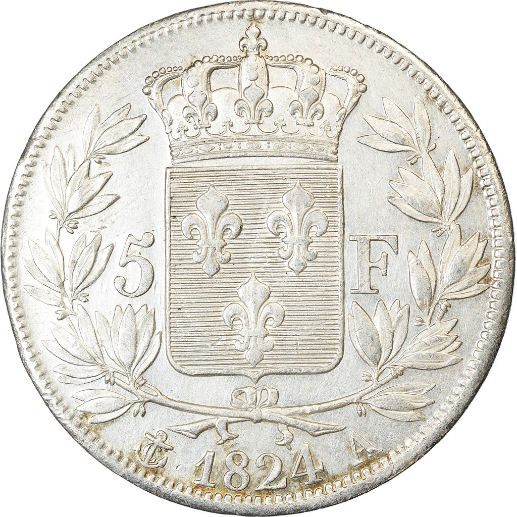 Moneta, Francia, Louis XVIII, 5 Francs, 1824, Paris, BB+, Argento