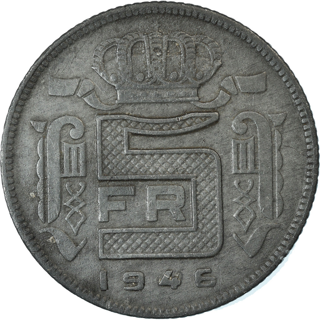 Coin, Belgium, 5 Francs, 5 Frank, 1946, EF(40-45), Zinc, KM:129.1
