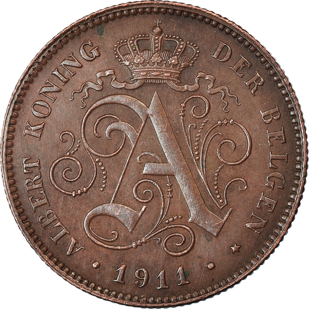 Münze, Belgien, Albert I, 2 Centimes, 1911, SS+, Kupfer, KM:65